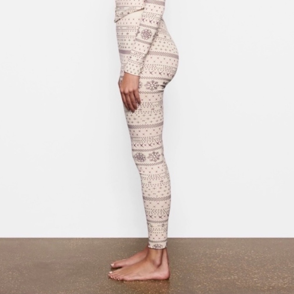 SKIMS POINTELLE CREAM COTTON LEGGINGS SIZE XL